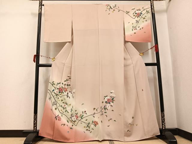平和屋着物●訪問着　友禅　作家物　枝花文　暈し染め　正絹　逸品　AABJ3909ph