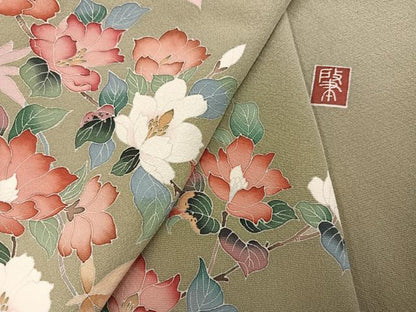 平和屋着物●訪問着　友禅　作家物　枝花文　暈し染め　正絹　逸品　AABJ3910ph