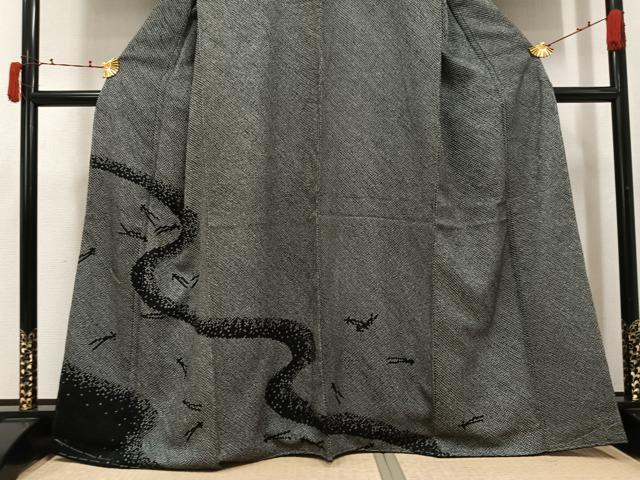 平和屋着物●訪問着　絞り　刺繍　松葉流水文　黒地　金糸　正絹　逸品　未使用　AABJ3911ph