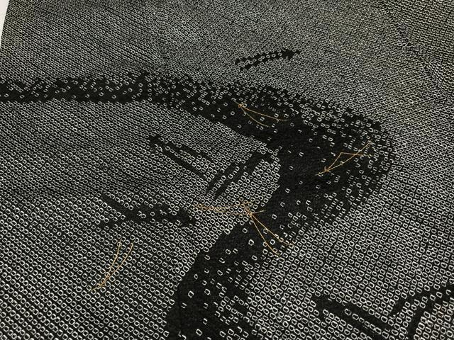 平和屋着物●訪問着　絞り　刺繍　松葉流水文　黒地　金糸　正絹　逸品　未使用　AABJ3911ph