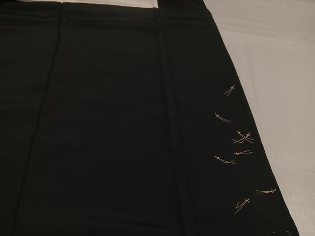 平和屋着物●訪問着　絞り　刺繍　松葉流水文　黒地　金糸　正絹　逸品　未使用　AABJ3911ph