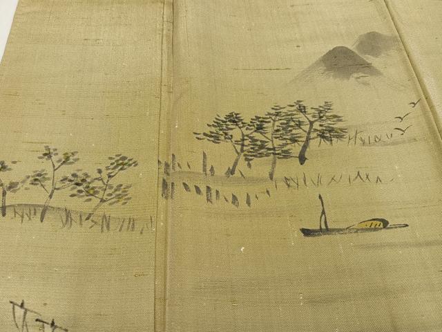 平和屋着物●訪問着　紬地　手描き　遠山風景樹林文　正絹　逸品　AABJ3913ph