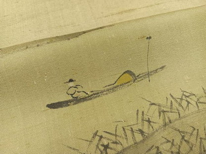 平和屋着物●訪問着　紬地　手描き　遠山風景樹林文　正絹　逸品　AABJ3913ph
