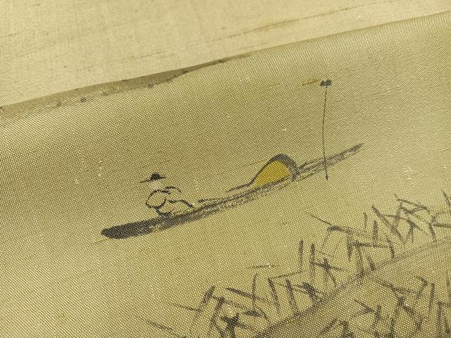 平和屋着物●訪問着　紬地　手描き　遠山風景樹林文　正絹　逸品　AABJ3913ph