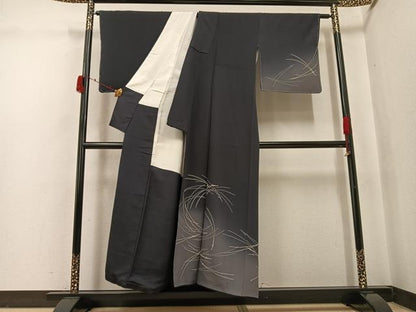 平和屋着物●染色作家　草野一騎　訪問着　松葉　暈し染め　金彩　正絹　逸品　AABJ3914ph