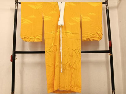 平和屋着物●長襦袢　無双仕立て　色無地　遠山地紋　山吹色　正絹　逸品　AABJ3918ph