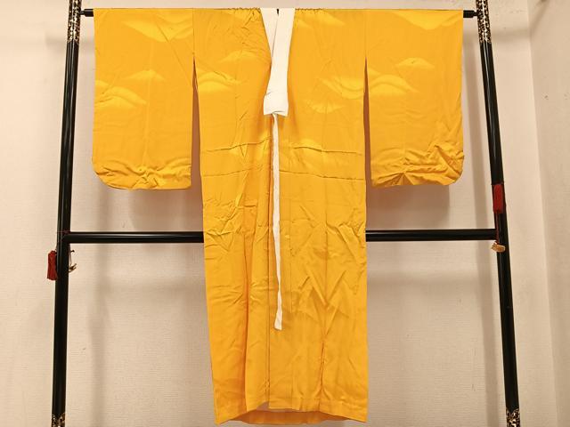 平和屋着物●長襦袢　無双仕立て　色無地　遠山地紋　山吹色　正絹　逸品　AABJ3918ph