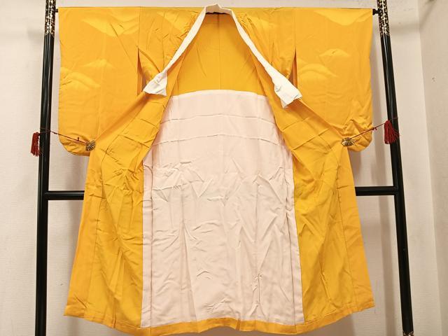 平和屋着物●長襦袢　無双仕立て　色無地　遠山地紋　山吹色　正絹　逸品　AABJ3918ph