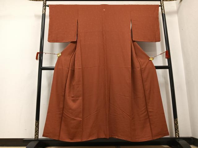 平和屋着物●上質な色無地　吉祥地紋　紅樺色　正絹　逸品　AABJ3920ph