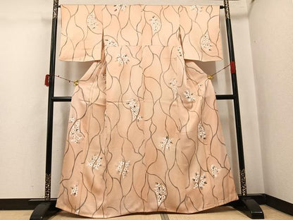 平和屋着物●上質な小紋　草花文　正絹　逸品　未使用　AABJ3921ph