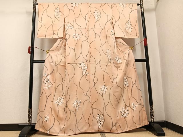 平和屋着物●上質な小紋　草花文　正絹　逸品　未使用　AABJ3921ph
