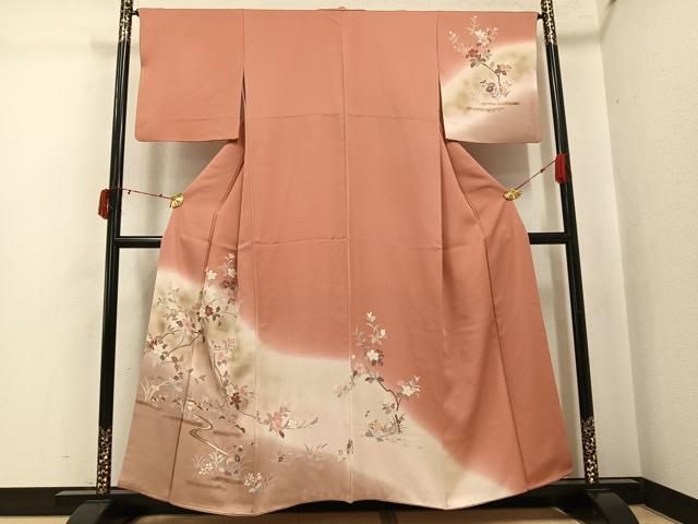 平和屋着物●訪問着　枝花文　暈し染め　金彩　正絹　逸品　AABJ3922ph
