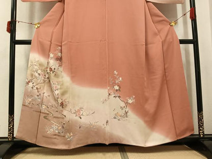 平和屋着物●訪問着　枝花文　暈し染め　金彩　正絹　逸品　AABJ3922ph
