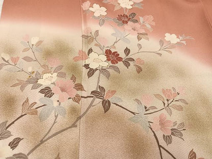平和屋着物●訪問着　枝花文　暈し染め　金彩　正絹　逸品　AABJ3922ph