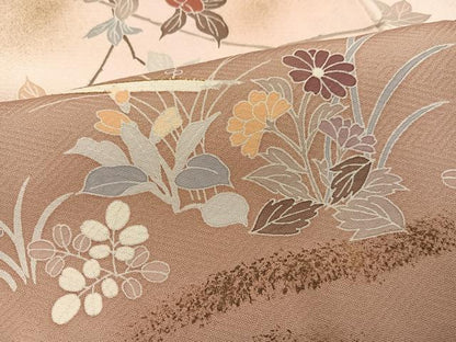 平和屋着物●訪問着　枝花文　暈し染め　金彩　正絹　逸品　AABJ3922ph