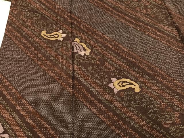 平和屋着物●訪問着　結城紬　刺繍　斜縞　正絹　逸品　AABJ3934ph