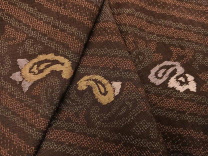 平和屋着物●訪問着　結城紬　刺繍　斜縞　正絹　逸品　AABJ3934ph