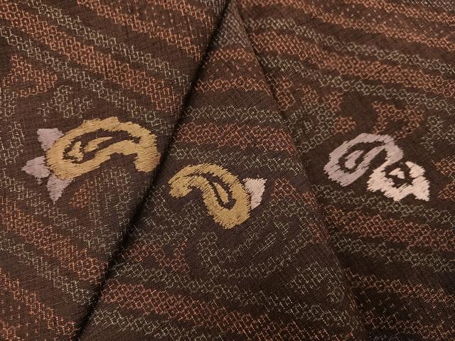 平和屋着物●訪問着　結城紬　刺繍　斜縞　正絹　逸品　AABJ3934ph