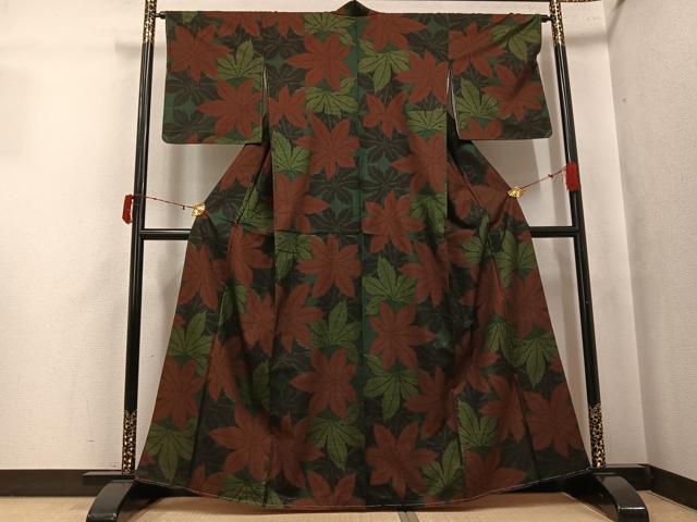 平和屋着物●本場大島紬　一元7マルキ　葉尽くし　正絹　逸品　未使用　AABJ3935ph