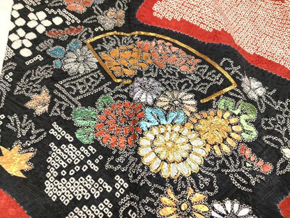 平和屋着物●豪華振袖　駒刺繍　絞り　地紙花文　金彩　正絹　逸品　AABJ3937ph