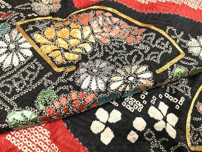 平和屋着物●豪華振袖　駒刺繍　絞り　地紙花文　金彩　正絹　逸品　AABJ3937ph