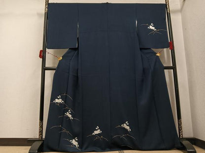 平和屋着物●訪問着　絞り　露芝兎文　金彩　正絹　逸品　AABJ3938ph
