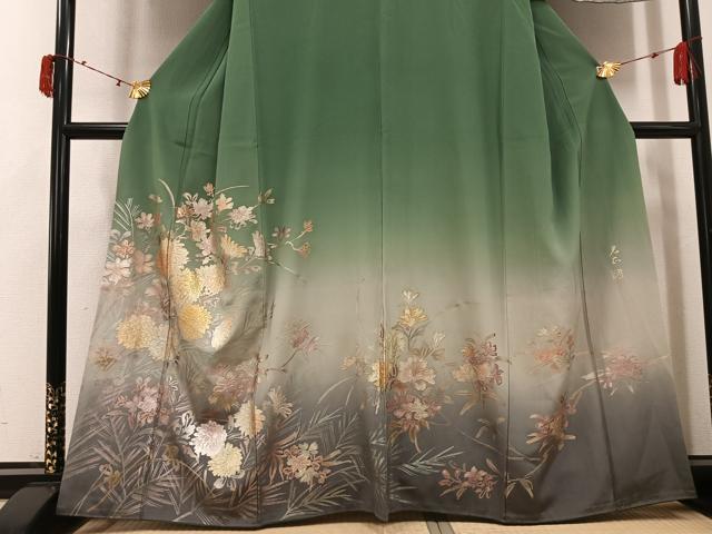 平和屋着物●金彩友禅　卓越技能者・名工・和田光正　訪問着　枝花文　暈し染め　正絹　逸品　AABJ3939ph