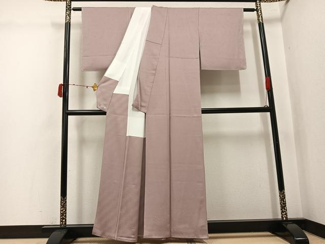 平和屋着物●上質な色無地　草花地紋　梅染色　正絹　逸品　AABJ3941ph