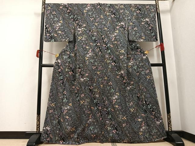平和屋着物●上質な小紋　絞り　地紙花文　金彩　正絹　逸品　未使用　AABJ3943ph
