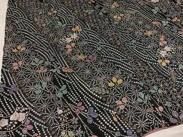 平和屋着物●上質な小紋　絞り　地紙花文　金彩　正絹　逸品　未使用　AABJ3943ph