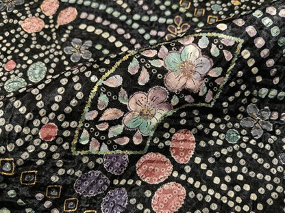平和屋着物●上質な小紋　絞り　地紙花文　金彩　正絹　逸品　未使用　AABJ3943ph