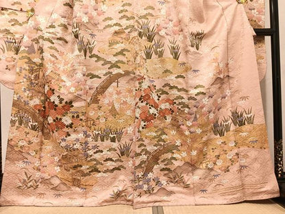 平和屋着物●豪華振袖　風景草花文　金彩　正絹　逸品　AABJ3947ph
