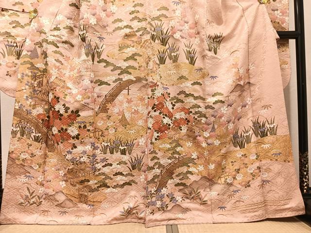 平和屋着物●豪華振袖　風景草花文　金彩　正絹　逸品　AABJ3947ph