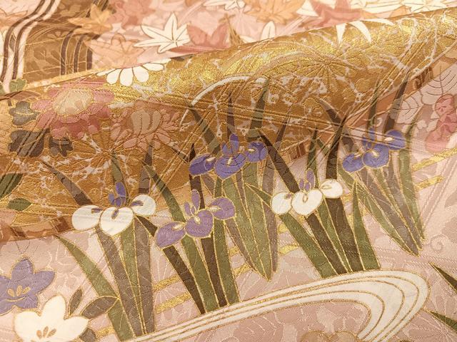 平和屋着物●豪華振袖　風景草花文　金彩　正絹　逸品　AABJ3947ph