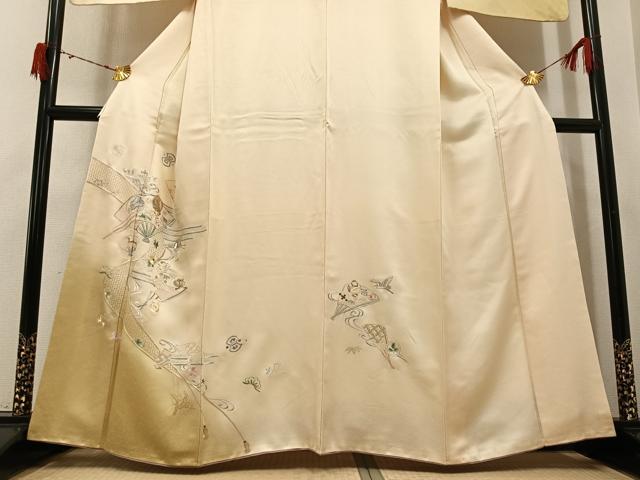 平和屋着物●訪問着　中国三大刺繍　スワトウ刺繍　汕頭刺繍　総刺繍　飛鶴扇面花宝尽くし　正絹　逸品　AABJ3948ph
