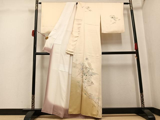 平和屋着物●訪問着　中国三大刺繍　スワトウ刺繍　汕頭刺繍　総刺繍　飛鶴扇面花宝尽くし　正絹　逸品　AABJ3948ph