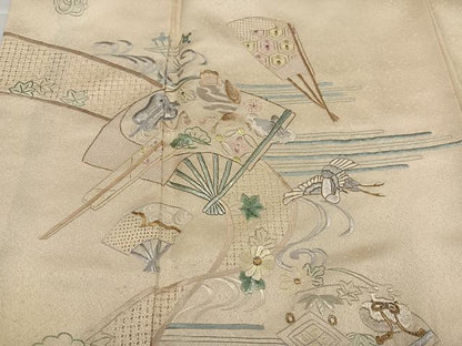 平和屋着物●訪問着　中国三大刺繍　スワトウ刺繍　汕頭刺繍　総刺繍　飛鶴扇面花宝尽くし　正絹　逸品　AABJ3948ph