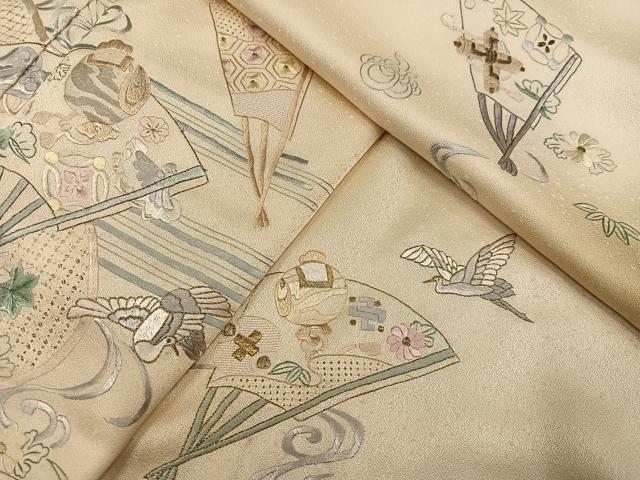 平和屋着物●訪問着　中国三大刺繍　スワトウ刺繍　汕頭刺繍　総刺繍　飛鶴扇面花宝尽くし　正絹　逸品　AABJ3948ph