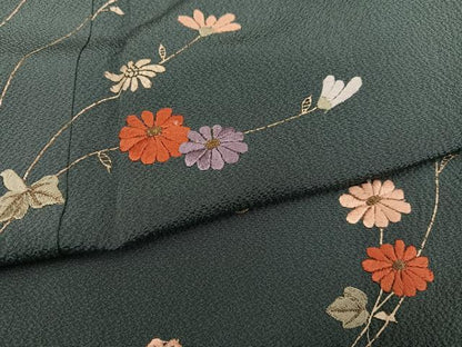 平和屋着物●訪問着　総刺繍　草花文　金糸　正絹　逸品　AABJ3949ph