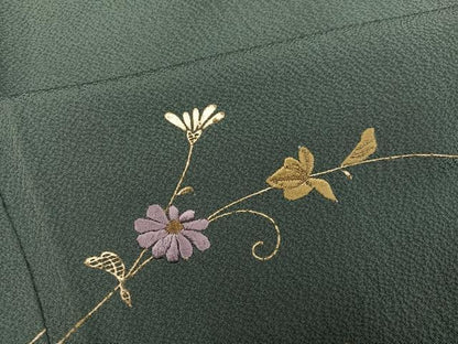 平和屋着物●訪問着　総刺繍　草花文　金糸　正絹　逸品　AABJ3949ph