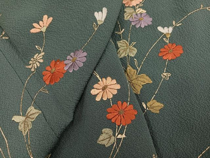 平和屋着物●訪問着　総刺繍　草花文　金糸　正絹　逸品　AABJ3949ph