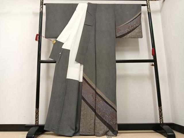 平和屋着物●江戸小紋　訪問着　草花文　黒地　正絹　逸品　未使用　AABJ3951ph