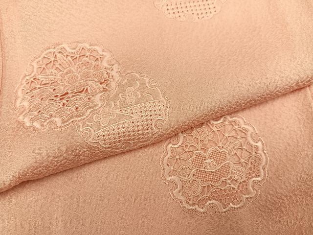 平和屋着物●無地絵羽訪問着　中国三大刺繍　汕頭刺繍　スワトウ刺繍　雪輪花文　一斤染色　正絹　逸品　AABJ3952ph