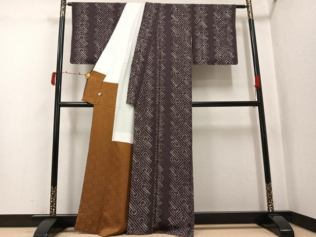 平和屋着物●女優・吉永小百合　小紋　ろうけつ染　菱間道　正絹　逸品　未使用　AABJ3953ph