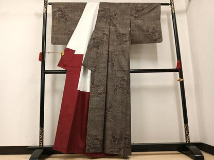 平和屋着物●本場大島紬　カタス9マルキ　風景草花文　正絹　逸品　AABJ3955ph