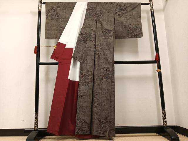 平和屋着物●本場大島紬　カタス9マルキ　風景草花文　正絹　逸品　AABJ3955ph