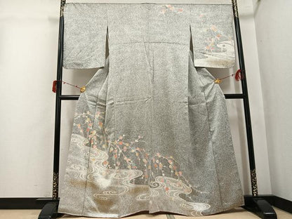 平和屋着物●訪問着　刺繍　枝梅文　たたき染　金彩　正絹　逸品　AABJ3956ph