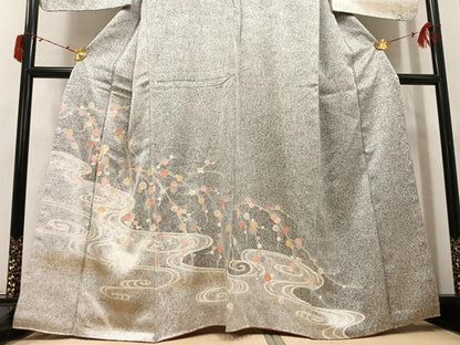 平和屋着物●訪問着　刺繍　枝梅文　たたき染　金彩　正絹　逸品　AABJ3956ph