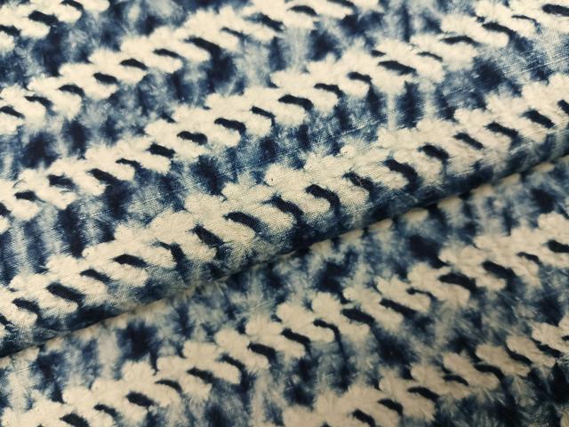 平和屋着物●上質な紬　絞り　藍　横段文　正絹　逸品　AABJ3958ph