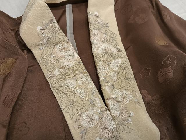 平和屋着物●長襦袢　無双仕立て　寿光織　鈴花地紋　金糸　半衿刺繍　正絹　逸品　AABJ3963ph